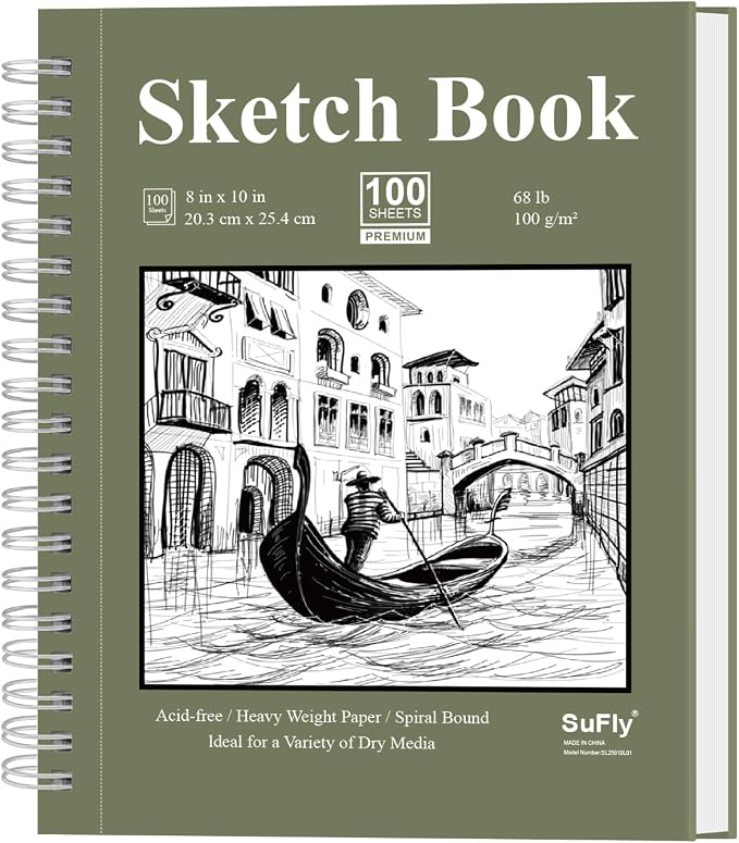 SuFly Spiral Bound Sketchbook 8x10, 100 Sheets Hardcover Sketch Books, by SuFlyDirect