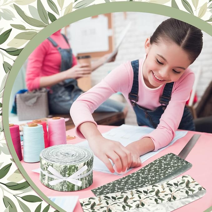 Hosuly 40 Pcs Sage Green Floral Fabric Spring Flower Jelly Fabric Quilting - Image 3