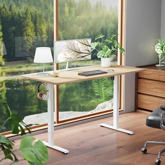 Veken 55 Inch Large Electric Standing Desk, Gaming Table, Nature | Height - Image 3
