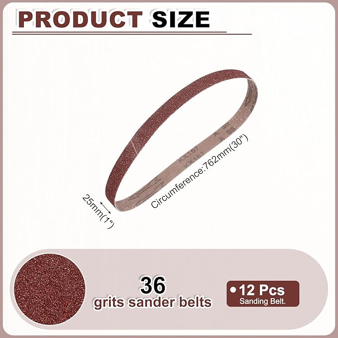 HARFINGTON 1 x 30 Inch Sanding Belts, 12 Pcs 36 Grits Aluminum Oxide Abrasive Belt Sander File Belt for Woodworking, Metal Polishing, Knife Sharpener