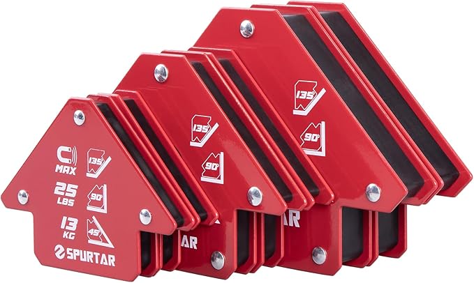 Spurtar Welding Magnets 6pcs, 75lbs 50lbs 25lbs Welding Magnets and Clamps, Heavy Duty Magnetic Holder Tools and Accessories 45°, 90°, 135° Angle
