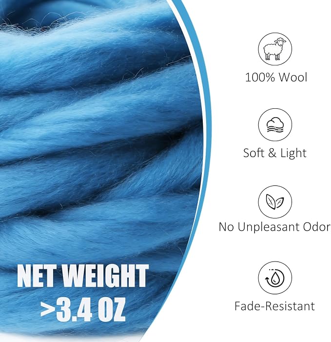 3.4oz Felting Wool Blue, Needle Felting Wool, Wool Roving - Image 2