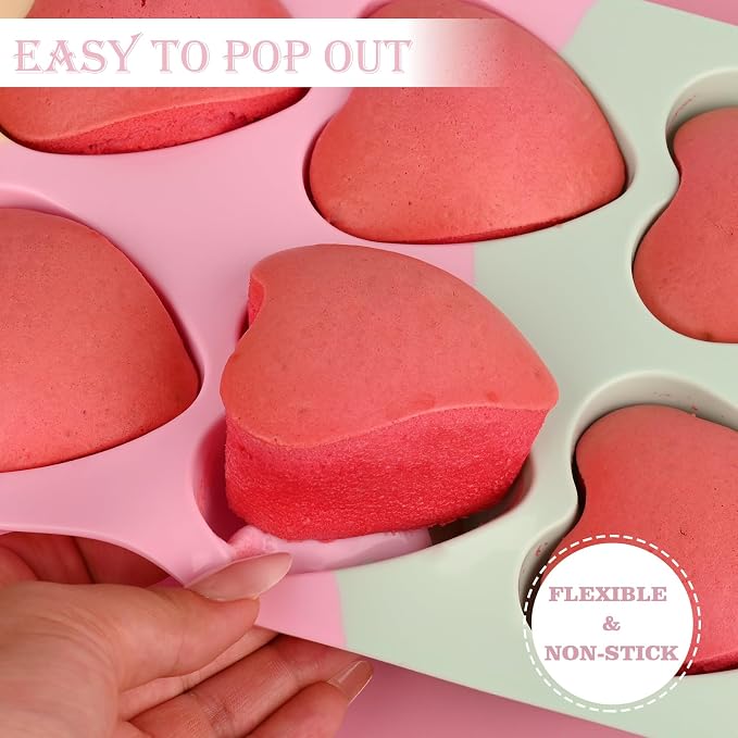 Sakolla 2 Pack 2.7″ Heart Cake Molds, 8 Cavity Silicone Baking Molds - Image 5