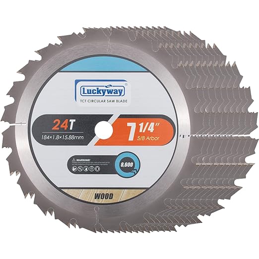 Luckyway (10-Pack) 7-1/4 Inch 24T Framing with 5/8 Inch Arbor TCT Circular Saw Blade for Cutting Wood