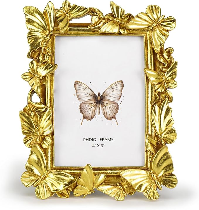 Cuspin 4x6 Gold Picture Frame, Ornate Butterfly Decorative Photo Frame by Cuspin