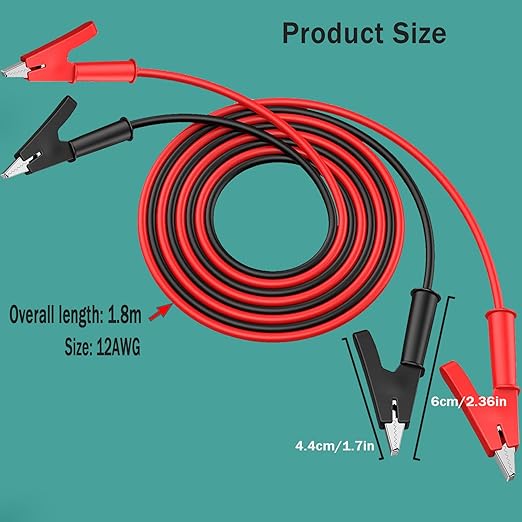 Alligator Clip to Alligator Clip Heavy Duty Silicone Jumper Wire,Alligator Clip Electrical Test Leads 12AWG 5.9 ft. Cable with Alligator Clips for Multimeter, Electrical Testing(Y-Y 12A 1.8m).
