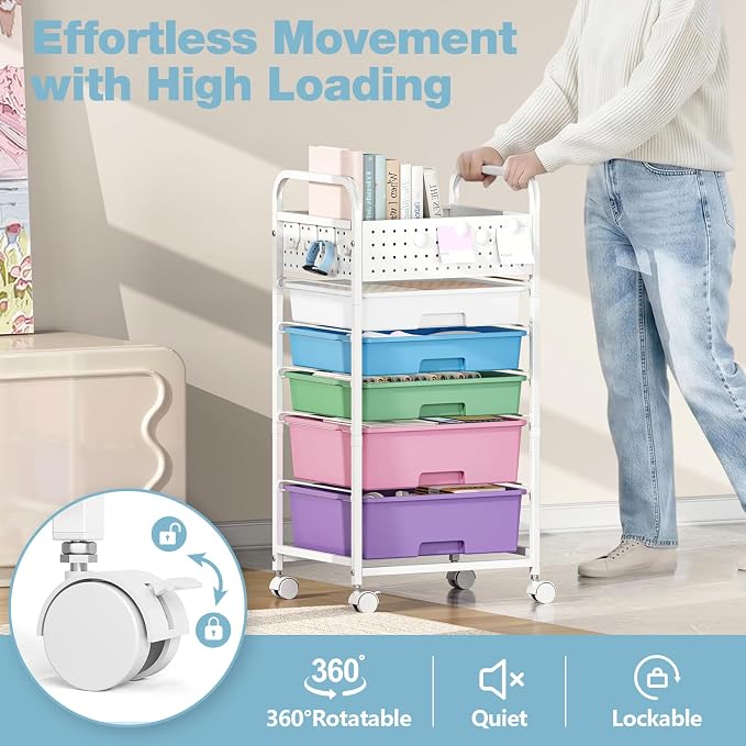 5 Drawer Rolling Storage Cart - Image 5