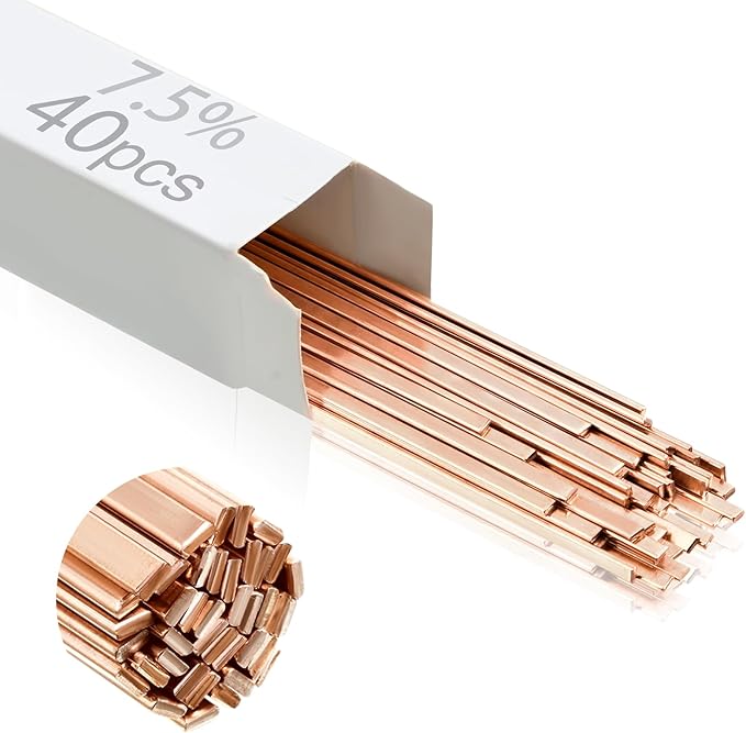 Tandefio 40 Sticks Brazing Rods AWS BCUP-3 5% Silver Solder Phos Copper Brazing Alloys Flat Welding Rods Industry 0.050"x1/8"x10" for Air Conditioning Refrigerator Cold Storage HVAC Units