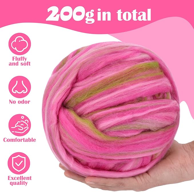 Wool Roving 7.02oz Colored Natural Needle Felting Wool Bulk - Image 2