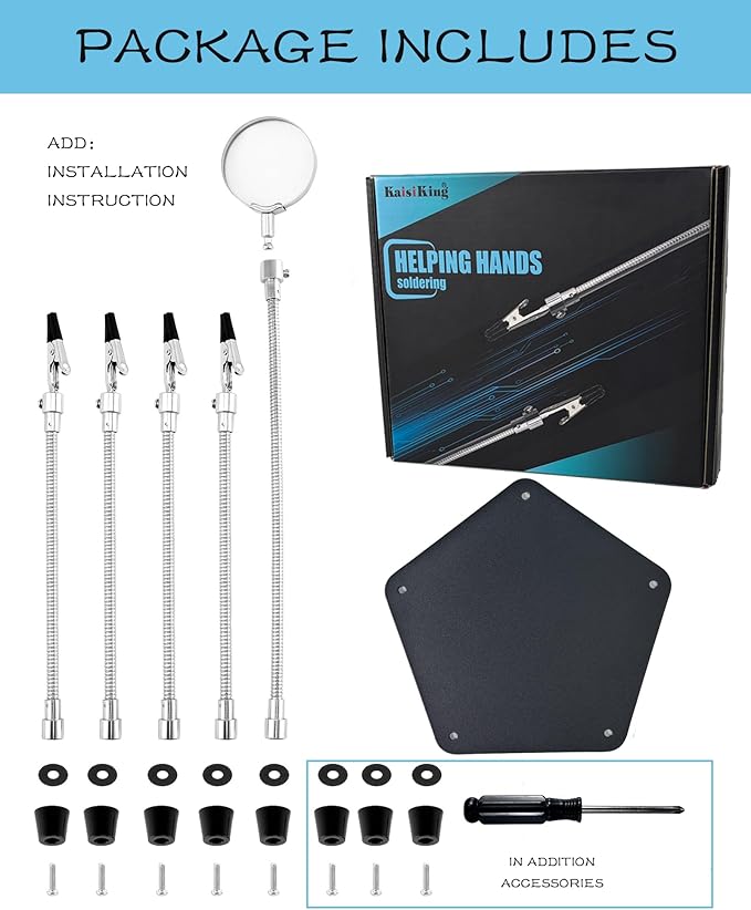 Kaisiking Helping Hands Soldering Station Kit • Magnifying Glass • 4 Flexible - Image 2