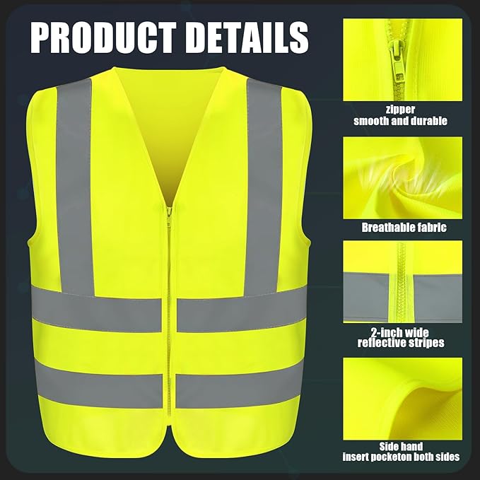 20 Pcs Reflective Safety Vest Yellow Reflective High Visibility Vest for Construction Work Men Women
