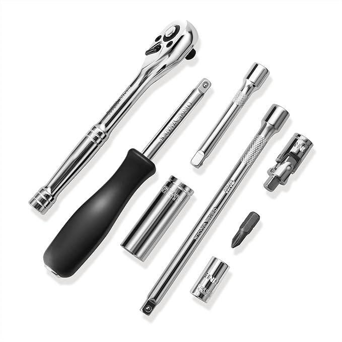DNA MOTORING TOOLS-00144 72-Piece 1/4" Drive Socket Set with Ratchets, Adapters, Extensions - 4mm -14mm, 5/32 Inch- 9/16 Inch, Cr-V