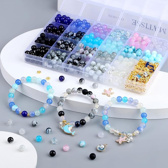 DUQGUHO 8mm Black Blue and White Beads - Image 3