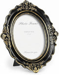 Cuspin 4x6 Oval Picture Frame, Vintage Ornate Baroque Black and Gold Resin by Cuspin