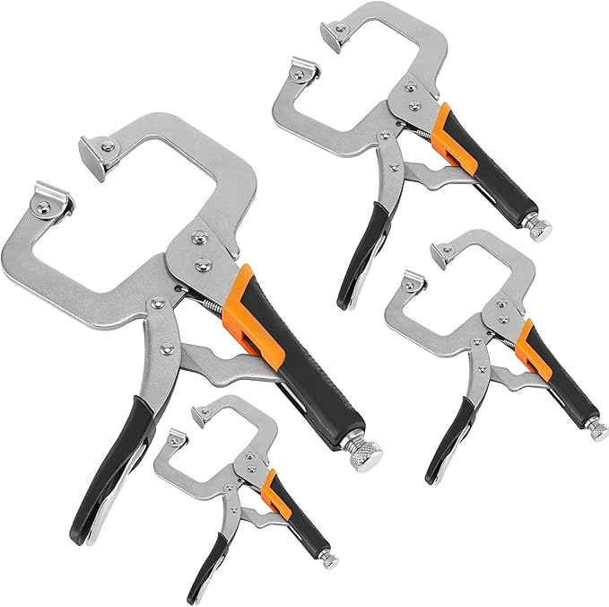 ZOENHOU 4 Pack 6" 9" 11" 14" Face Clamp C-Clamp Locking Pliers, Adjustable Vise Grip Clamps with Swivel Pad and Rubber Handle, Pocket Hole Clamp for Woodworking, Welding, Aligning