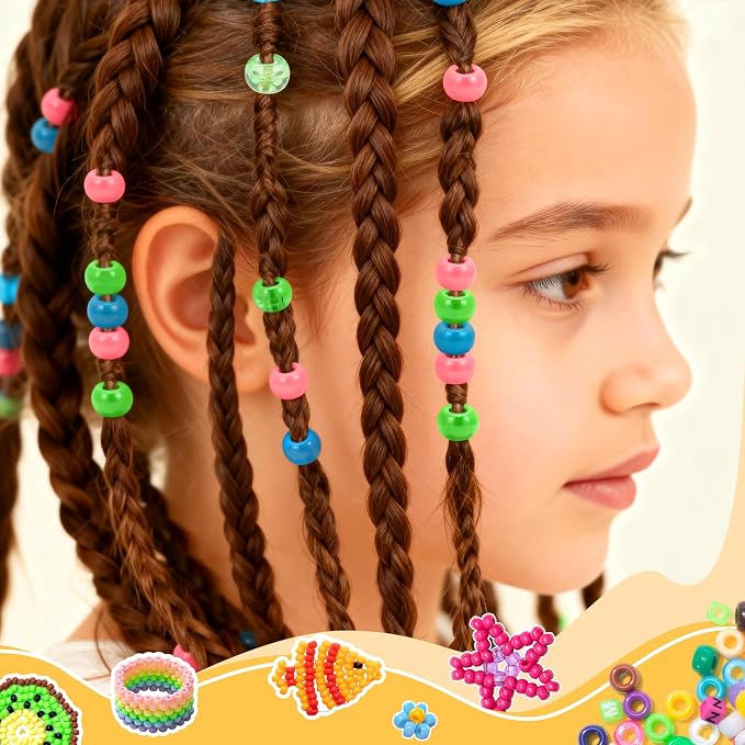 Simetufy 3600Pcs Pony Beads Bulk, 24 Assorted Colors Rainbow Plastic Beads - Image 2
