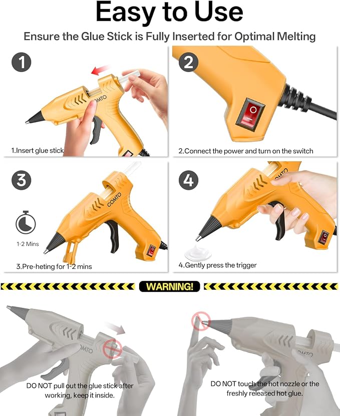 Mini Hot Glue Gun with 100 Glue Sticks, Precision Glue Flow, Extra-Long 55" Cord - Image 7
