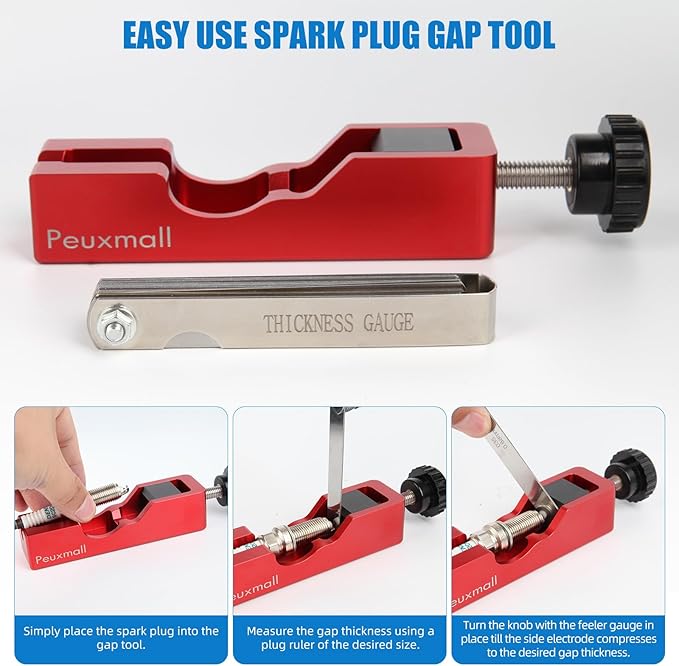 Spark Plug Gap Tool, Spark Plug Gapping Tool with 32 Blade Steel Feeler Gauge, Universal Spark Plug Gap Tool for Most 10mm 12mm 14mm 16mm Spark Plugs (Red)