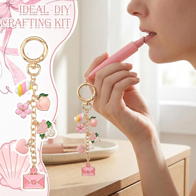 VioraWhite 457 Pcs Pink Charms Lip Gloss Keychain Making Kit, DIY Craft - Image 6
