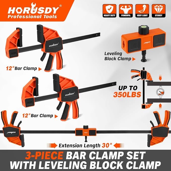 HORUDSY 3-Pack 12-Inch Bar Clamps Set - Image 3