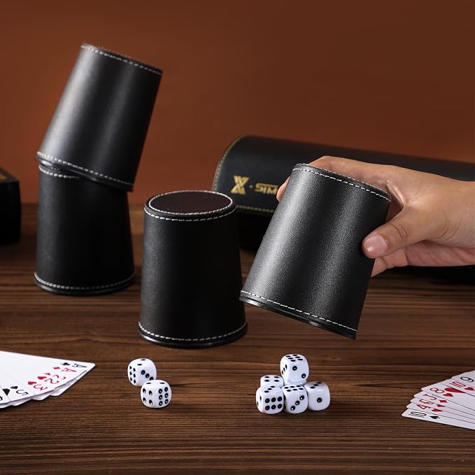 Leather Dice Cup Set, 5 Black Dice Cups + 25 Dices + Exclusive Storage and - Image 3