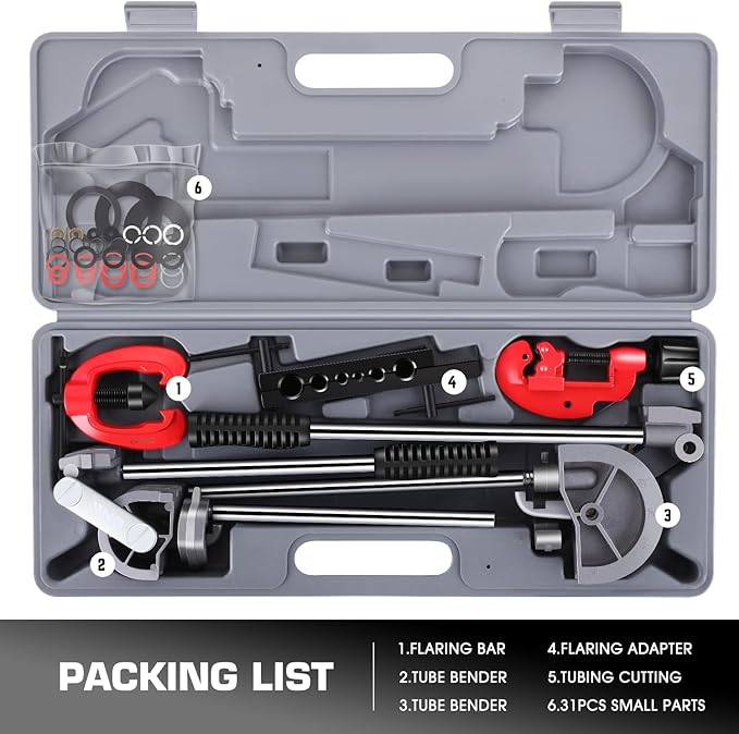 DNA MOTORING 3 in 1 Double Single Flaring Tools Kit, Flare Tool Kit Including 180 Degree Pipe Bender, Tubing Cutter For Copper, Brass, Air Conditioning Pipelines, TOOLS-00544