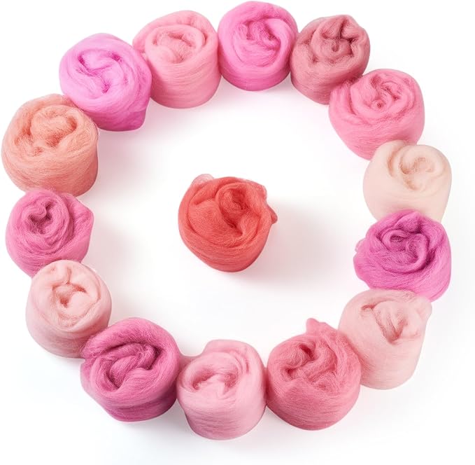 FASHEWELRY 2.65 oz Pink Wool Roving - Image 7