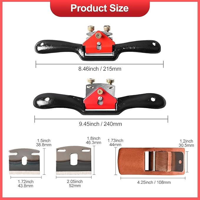 Adjustable Spokeshave Set - 2pcs Spokeshave, 6pcs Metal Blade, Portable Woodworking Planes and 4-Way Wood Rasp File, Perfect for Wood Craft and Woodworking