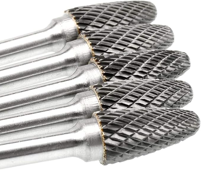 SF-5 Tungsten Carbide Burr Set Double Cut Rotary Burrs File(1/2” Cutter Dia X 1”Cutter Length) with 1/4'' (6.35mm) Shank for Die Grinder Drill Bits (Pack of 5)…