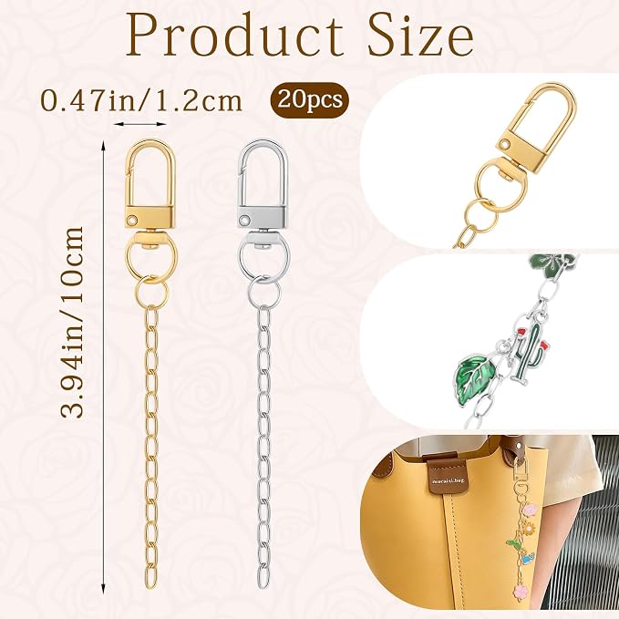 Chuyau 20pcs Keychain Making Kit Gold Silver Swivel Snap Hook Lobster Claw - Image 2