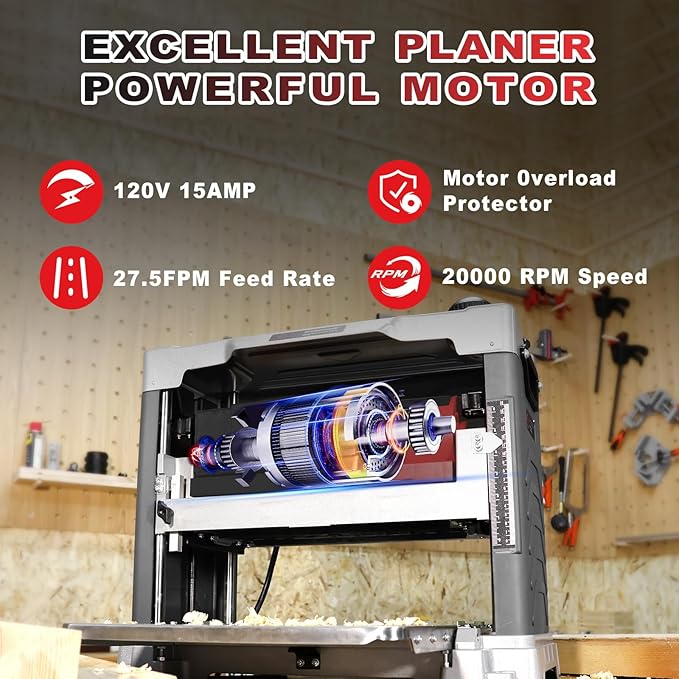 FindBuyTool 13" Benchtop Wood Thickness Planer with Helical Cutterhead, 120V 15-AMP 20000RPM Power Electric Motor Infeeding Worktable for Woodworking