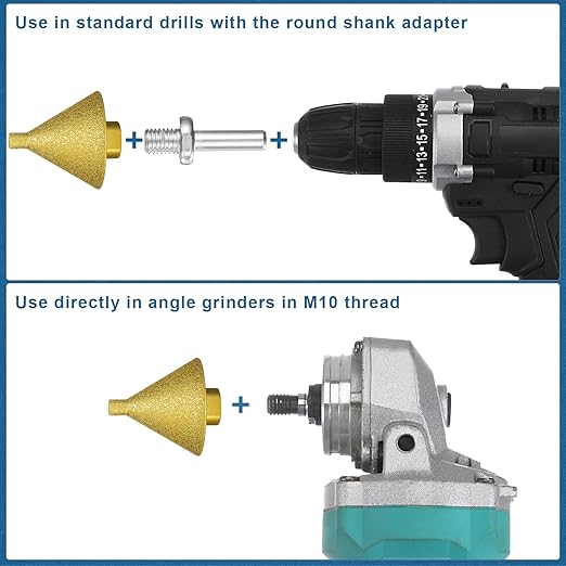 HARFINGTON Diamond Beveling Chamfer Bits 0-2" Dia M10 Thread Cone Tile Bit with Adapter, Countersink Drill Bit to Enlarge Holes for Porcelain Tile, Marble, Ceramic, Glass, Stones