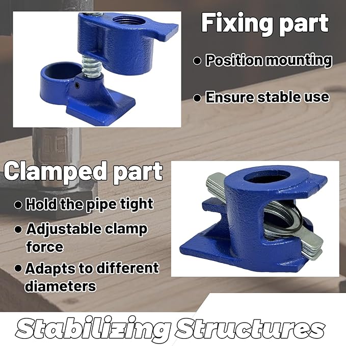 HENBOW 3/4" Pipe Clamp,Wood Gluing Pipe Clamp Set,Heavy Duty Cast Professional Pipe Clamps Tools,Cast Iron Wood Clamps Quick Release for Woodworking Improvement and Diy Projects(2Pack-Blue)