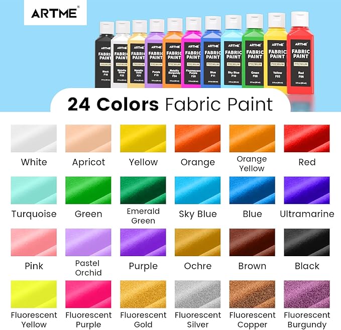 Artme 24 Colors Fabric Paint, Permanent Soft Fabric Paint Set - Image 2