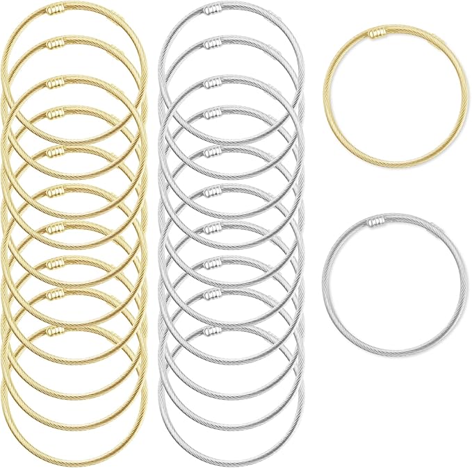 20 Pieces Twisted Cable Wire Bracelet Stylish Fine Stainless Steel Open Cuff by BRACELETMAKINGKIT