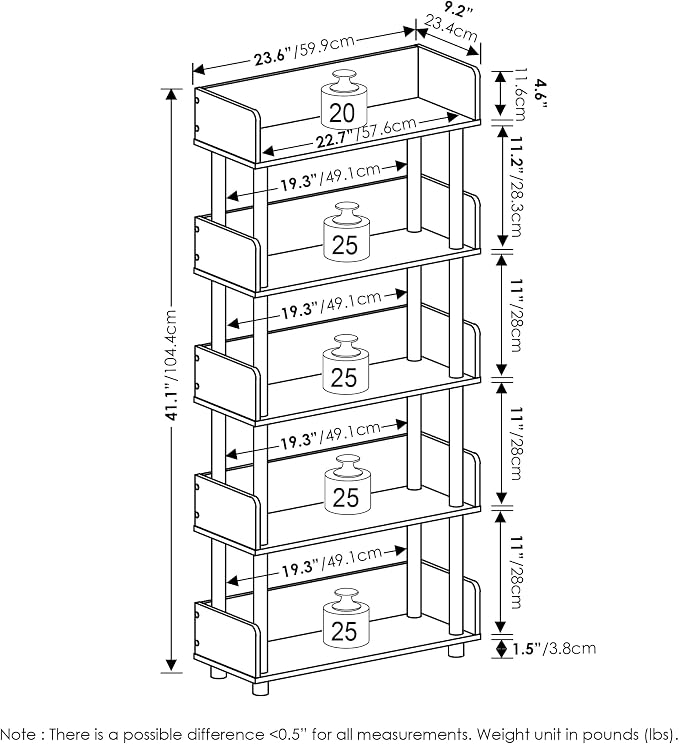 Furinno TURN-N-TUBE 5-Tier Display Shelf, Storage Shelves, Book Shelf, Open - Image 2