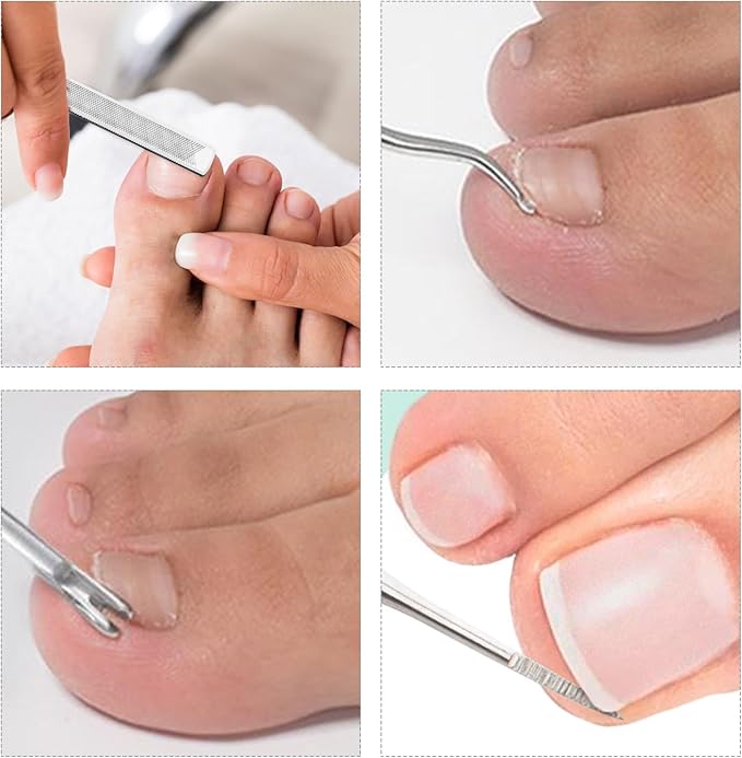 4pc Stainless Steel Nail File & Cuticle Pusher Set – Four-Sided Emery Nail File for Thick Nails, Durable Metal Manicure & Pedicure Tool, Portable Home & Travel Grooming Kit(7.08IN)