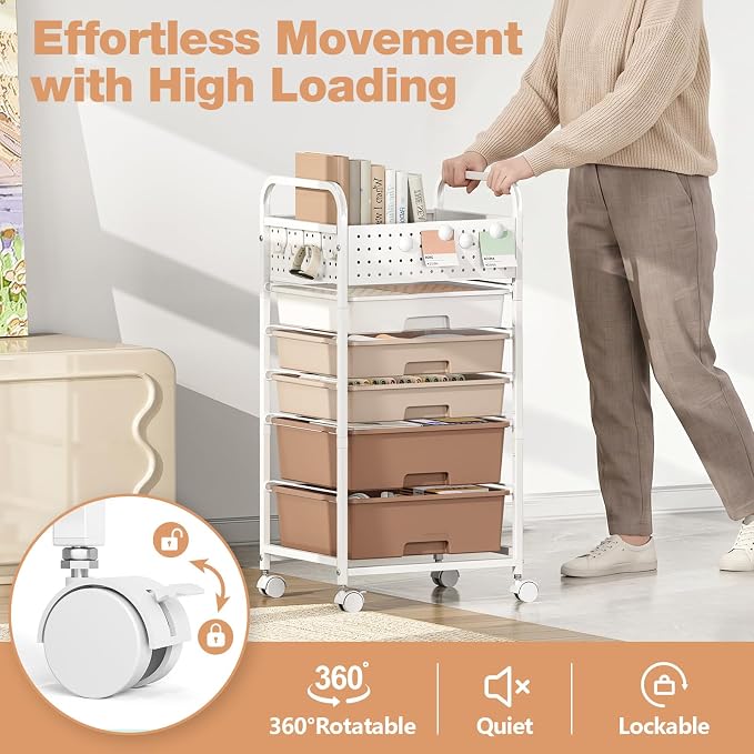 5 Drawer Rolling Storage Cart - Image 8