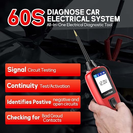 Autel Automotive Circuit Tester PowerScan PS100, Power Circuit Probe Kit, Breaker Finder, 12V 24 Relay Tester, 20ft Extension Cable AVOmeter, Test Light, Continuity Checker, for 99% Cars