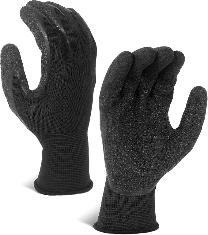 Evridwear Crinkle Latex Rubber Hand Coated Safety Work Gloves for Men Women General Multi Use Construction Warehouse Gardening Assembly Landscaping (L-Size) 12 Pairs Pack