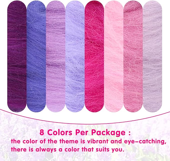 Wonvoc Needle Felting Wool 80 g, 8 Colors Nature Wool Roving, Wool Roving - Image 7
