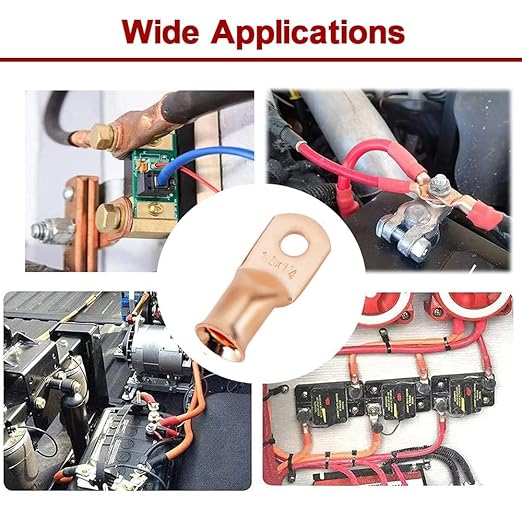 16Pcs 3/0 AWG 3/8" Stud Heavy Duty Copper Wire Lugs with 16Pcs Heat Shrink Tubing 3/0 Gauge Ring Terminals Battery Cable Ends Bare Copper Eyelets Tubular Ring Terminal for Car Boat Marine