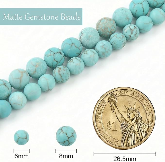 6mm Matte Turquoise Bead, 15-Inch Matte Round Loose Stone Beads - Image 3