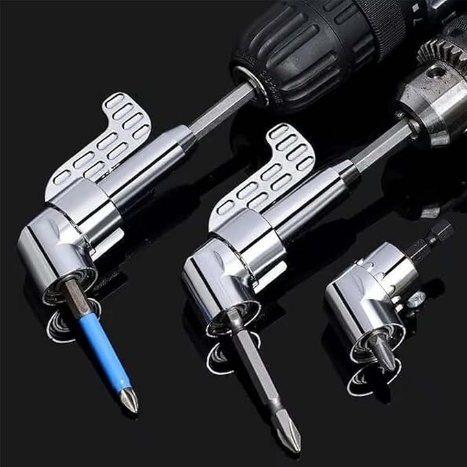 105 Degree Right Angle Drill Adapter, 1/4" Hex Shank Driver Angle Drill Attachment with Multi-function Bend Screwdriver Bit, Angle Driver for Drill, Drill Attachment for Household Work (L+S（SR）+FS)