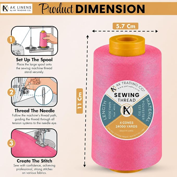 AK Trading 4-Pack NEON Flamingo All Purpose Sewing Thread Cones of High Tensile - Image 2