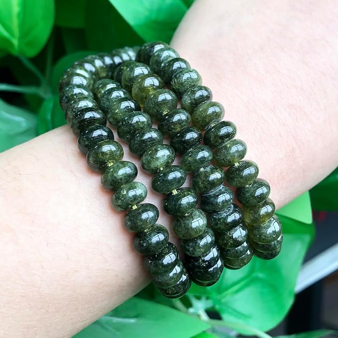 Songxi 5x8mm Natural Dark Green Colored Jade Stone Rondelle Beads, Gemstone - Image 6