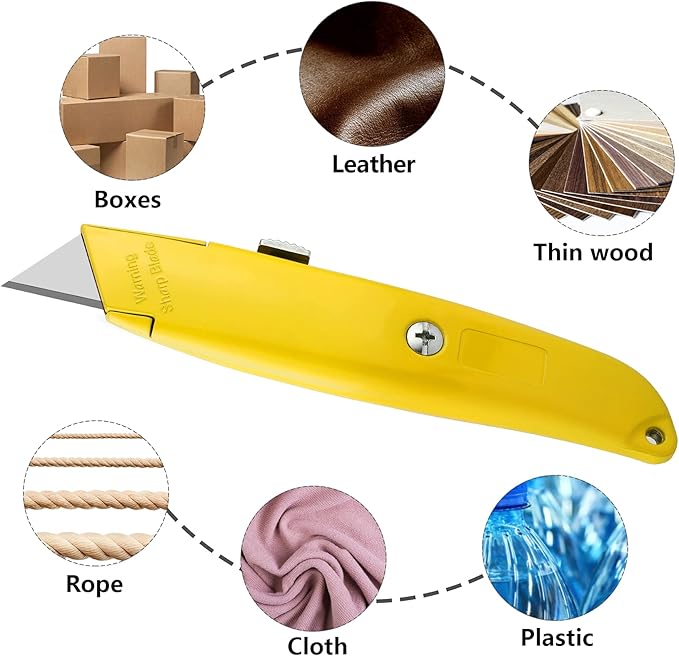 DIYSELF Utility Knife, 20 Pack Heavy Duty Box Cutter Retractable, Box Cutter Knife, Box Opener, Cardboard Cutter, Utility Knives for Garage, Home and Office, Box Cutters for Daily Use (Yellow)