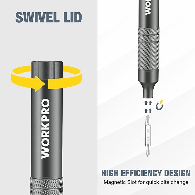 WORKPRO 24 in 1 Multi Bit Mini Screwdriver Set Magnetic, Manual Pen Screwdrivers, Tough S2 Steel Small Screwdriver Bits for Eyeglass, Watch, Laptop, Phone, Jewelry and Electronic, Grey