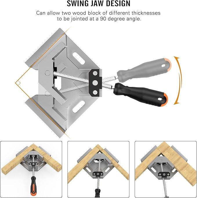 Right Angle Clamp, Housolution [4 PACK] Single Handle 90° Aluminum Alloy Corner Clamp, Clamps for Woodworking Adjustable Swing Jaw, Woodworking Tools Photo Frame Vise Holder, Gifts for Men Dad