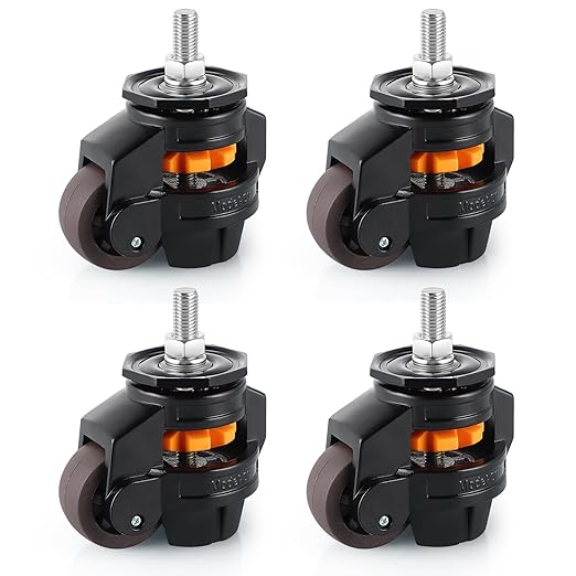 Skelang 4 Pcs Stem Leveling Machine Caster, Retractable Caster Wheel for Industrial Machine Equipment, Heavy Workbench, Movable Furniture, Total Load Capacity 2200Lbs